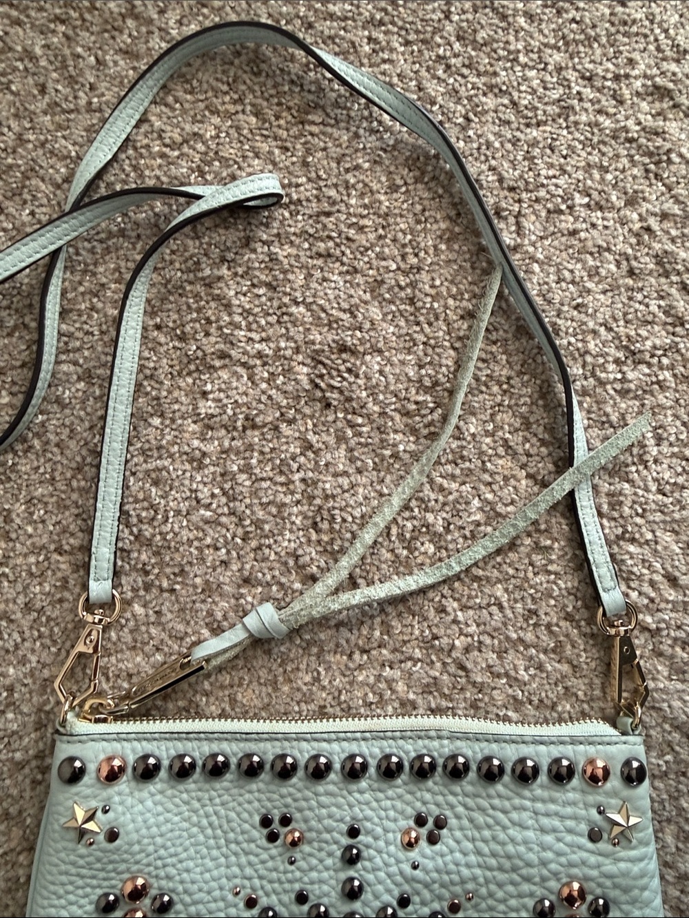 Rebecca Minkoff Studded Light Blue Pebbled Embellished Crossbody - Picture 5 of 10